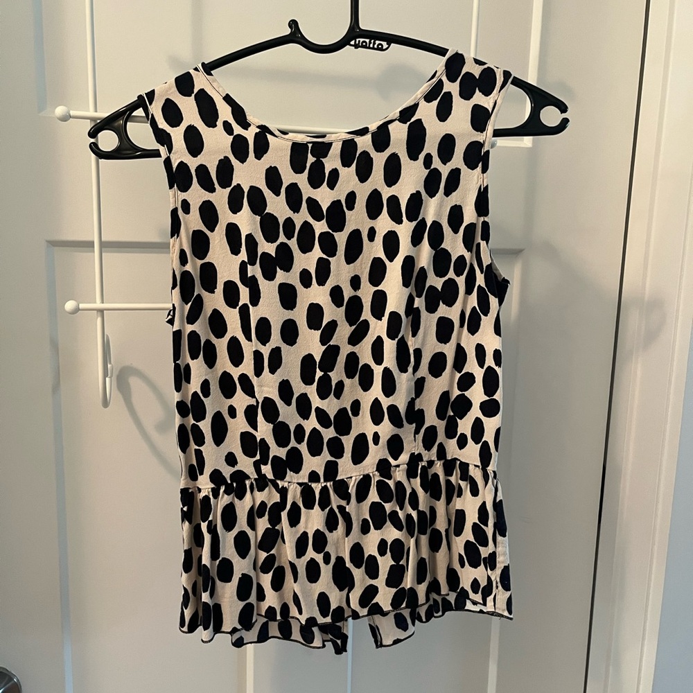 Black and White Polka Dot Sleeveless H&M Peplum Top Small